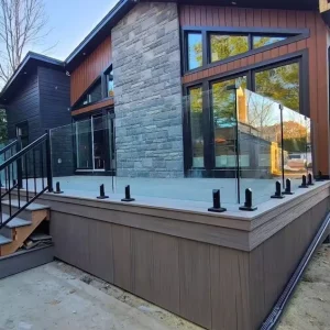 Non corrosive Decking Mount Modern Frameless Porch Railing Mirror Finish Glass Spigot with Square Profile