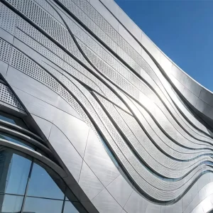 OEM Customized Perforated Aluminum Panel Curtain Wall for High-Speed Railway Station Projects, Premium Silver Artistic Design