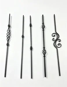 Ornamental Twisted Scroll Wrought Iron Stair Balusters Matte Black For Villa Stair Railing Indoor Metal Spindle Baluster Parts
