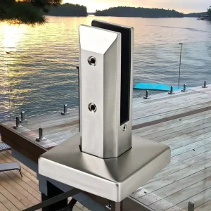 Outdoor Glass Balustrade SS2205 Spigot Hardware with Square Base for Frameless Deck Designs