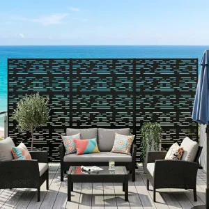 Outdoor Steel Freestanding Privacy Screen, Laser-Cut Decorative Garden Fence, Modular Style