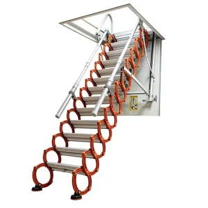 Outdoor Villa Carbon Steel Handrails With Telescoping Attic Ladder System Foldable Loft Staircase For Kitchen Use