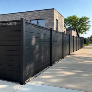 Outdoor WPC Horizontal Slat Composite Privacy Fence Aluminum Post Systems