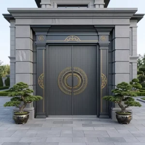 PHIPULO Modern Square Panel Double Aluminum Villa Door Soundproof Windproof Anti Theft Exterior Entry Gate for Luxury House