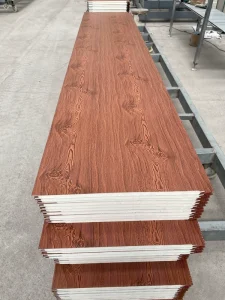 Customized Wood-Color Steel-Surface Insulated PU Sandwich Panel Metal Wall Panel, Reliable Cladding Material