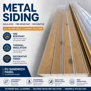 Eco-Friendly Polyurethane Sandwich Panel, Insulated Exterior Metal Wall Panel, Decorative PU Foam Board