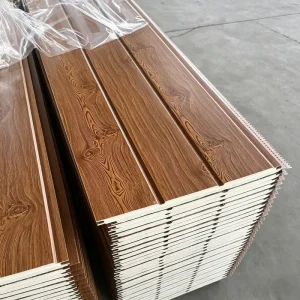 Decorative Polyurethane Foam Sandwich Panel, Exterior Wall Wood-Effect Sound-Absorbing Metal Panel, PU Composite Panel for Exterior Buildings