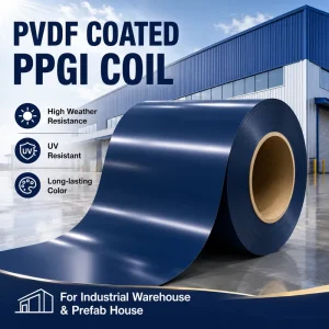 PVDF Coated PPGI Coil High Weather Resistance Color Coated Steel Coil for Industrial Warehouse and Prefab House DX51D Standard