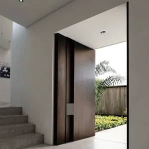 Pivot Door Modern Metal Security Apartment Villa Front Entry Door Aluminum Main Door Wood Grain Color
