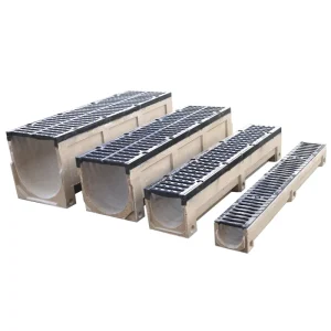 Polymer Concrete Linear Drain Channel with D400 Cast Iron Grate Cover Heavy Duty Trench Drain for Road and Parking Lot