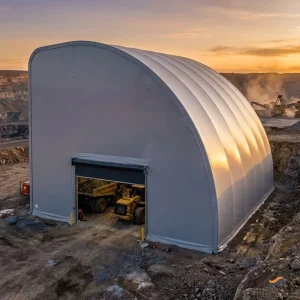 Portable Pre Engineered Drilling Rig Shelter Monopitch Half Arch 60x120ft Grey PVDF for Copper Concentrate Storage