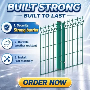 Powder-Coated 3D Perimeter Garden Fence Panels 8ft Heavy-Duty Metal Fence for Outdoor Yard