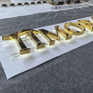 Precision Crafted Mirror Titanium Gold Stainless Steel Backlit Letters Custom LED Sign for High-End Nameplates