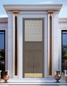 Premium Aluminum Security Door Classic European Pierced Metal Fret Pattern Grand Double Entry Door Exclusive Project