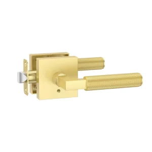 Privacy Bathroom Door Lock Keyless Touch Control Ambidextrous Roller Pattern Handle Square Golden Tubular Lockset