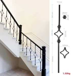 Quadrangle Design Solid Wrought Iron Stair Railings & Balustrades For Villa Apartment Hotel Use Water Rust Resistant Adjustable
