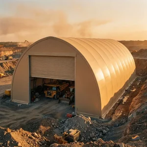 Remote Site Ready No Foundation Drilling Rig Shelter Arch Roof 50x100ft Warm Beige PVC Galvanized Frame for Gold Silver Mine Wo