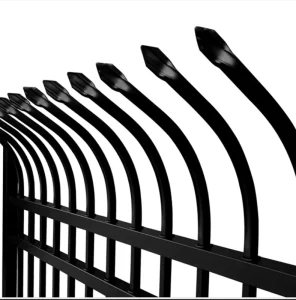 Residential Wrought Iron Fencing Black Steel Spear Top Curved Metal Fence Panel Decorative