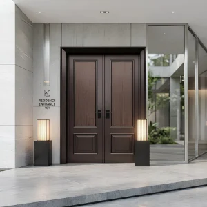 Retro Textured Surface Front Entry Door Anti Fade Fluorocarbon Paint Aluminium Security Door Decorative Metal Strip