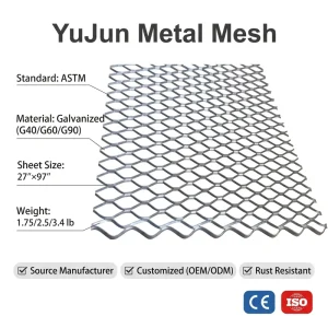 Rust Resistant Metal Stucco Lath with G40 G60 G90 1.75 2.5 3.4lbs Diamond Expanded Metal Lath Sheet Size27″x97″ for Plastering