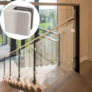 Rust Resistant Satin Finish Glass to Flat Tube Stainless Steel Square Clamp for Railings