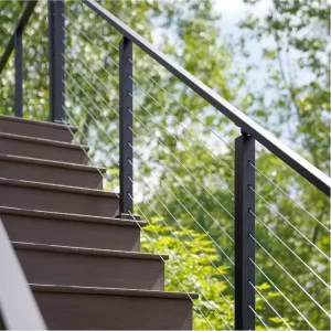 Rustproof 304 Stainless Steel Rectangular Top Handrail Outdoor Villa Staircase Railing System Farmhouse Design Cable Railing