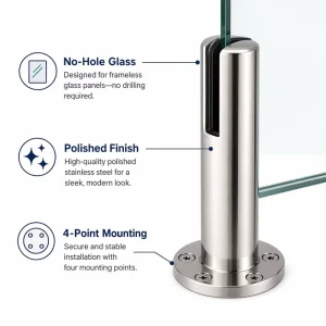 SS2205 Square Base Round Glass Spigot Anti-Corrosion DIY Coastal Area Balcony Railing Spigot