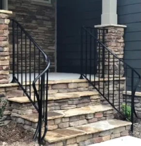 ST Outdoor Black Metal Stair Railing Simple Vertical Bar Rail for Stone Steps & Rustic Exteriors