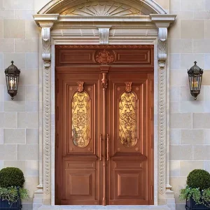 Scandinavian Inspired Pure Copper Door Heavy Duty Relief Contemporary Metal Front Gate Calm Copper Entry Door