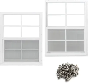 Shed Window Flush Mount Aluminium Window With Tempered Glass and Fiberglass Screen Chicken Coop Playhouse Household Garage
