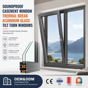 Simple Design Double Tempered Glass Durable Easy Clean Residential Commercial Alloy Aluminum Casement Window