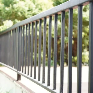 Simple Metal Railings for Outdoor Stairs and Ramp Safety Barrier with Welded Steel Construction and Matte Black Finish