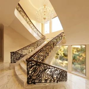 Simple Rustic Wrought Iron Balustrade Floor Mounted Stair Railing with Rust Resistant Design for Hotel Use Staircase Handrail
