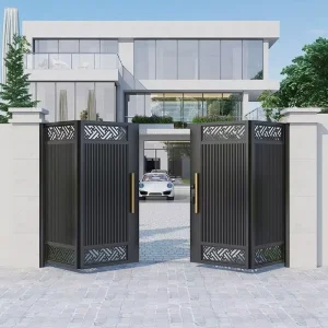 Sliding Aluminum Automatic Folding Driveway Gate and Swing Pedestrian Gate for Courtyards and Villas