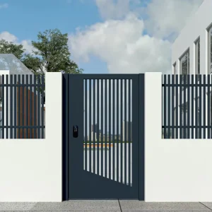 Sliding Iron and Aluminum Gate with Stainless Steel Door Design