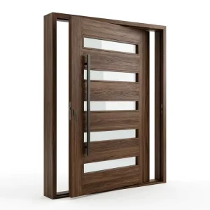 Solid Hardwood Core Windproof Sound Insulated Brushed Metal Handle Entry Door