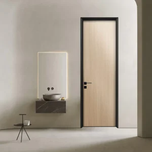 Solid Wood Particle Board Composite Metal Frame Black Grey Doors for Home House Room Swing Aluminum Door