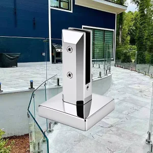 Stainless Steel Mirror Polish Height Adjustable Square Base Glass Spigot for Exterior Glass Barriers