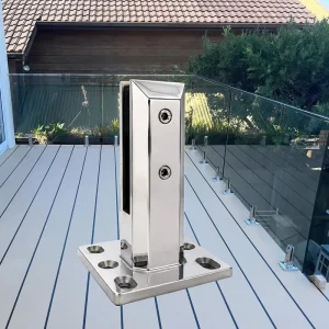 Stainless Steel Top Mount Adjustable Square Base Glass Spigot Fittings for Frameless Balcony Deck and Terrace Glass Railing