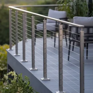 Stair Cable Handrail Posts Stainless Steel 40″ Height Brushed Silver Villa & Hotel Floor Mounted Modern Design Rust Resistant