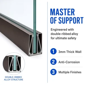 Stair Handrail Balcony Aluminum Alloy Frameless Surface Mounted Pre Installed Fixed Track Luxury