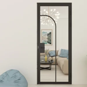 Steel Frame Swing Door with Hinges Side Opening Arched Design Lock Handle Key Lock