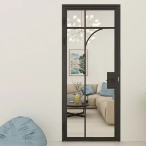 Steel Framed Glass Swing Door with Lock Handle for Apartment Interior Use