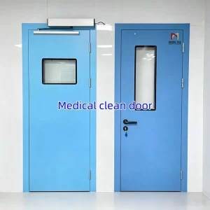 Steel Hospital Ward Door with Vision Window Cleanroom Door for Dust Free Workshop Hospital Laboratory Sanitary Door