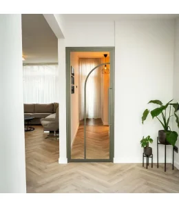 Steel Interior Door Olive Green 2 Panels Round Clear Glass