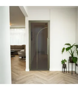 Steel Interior Door Olive Green 2 Panels Round Smoked Glass