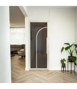 Steel Interior Door White 2 Panels Round Smoked Glass