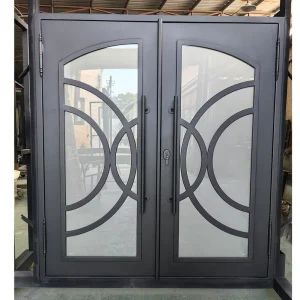 Steel Main Doors Bar Ironing Glass and Single Entry Door Lotus Flower Aluminum Metal Shutter Slat Cold F Home Grill Iron Door