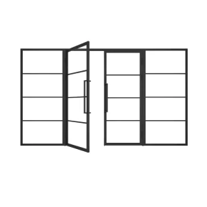 Swing Style 4 Glass Panel Aluminum Hinge Thermal Insulation Exterior Use Finished Surface Fixed Glass Door Side Opening