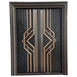TECHTOP Modern Style Steel Double Door Interior Entry Security Door 2 4 Points Lock Anti Theft Feature Finished Surface 5+ Year